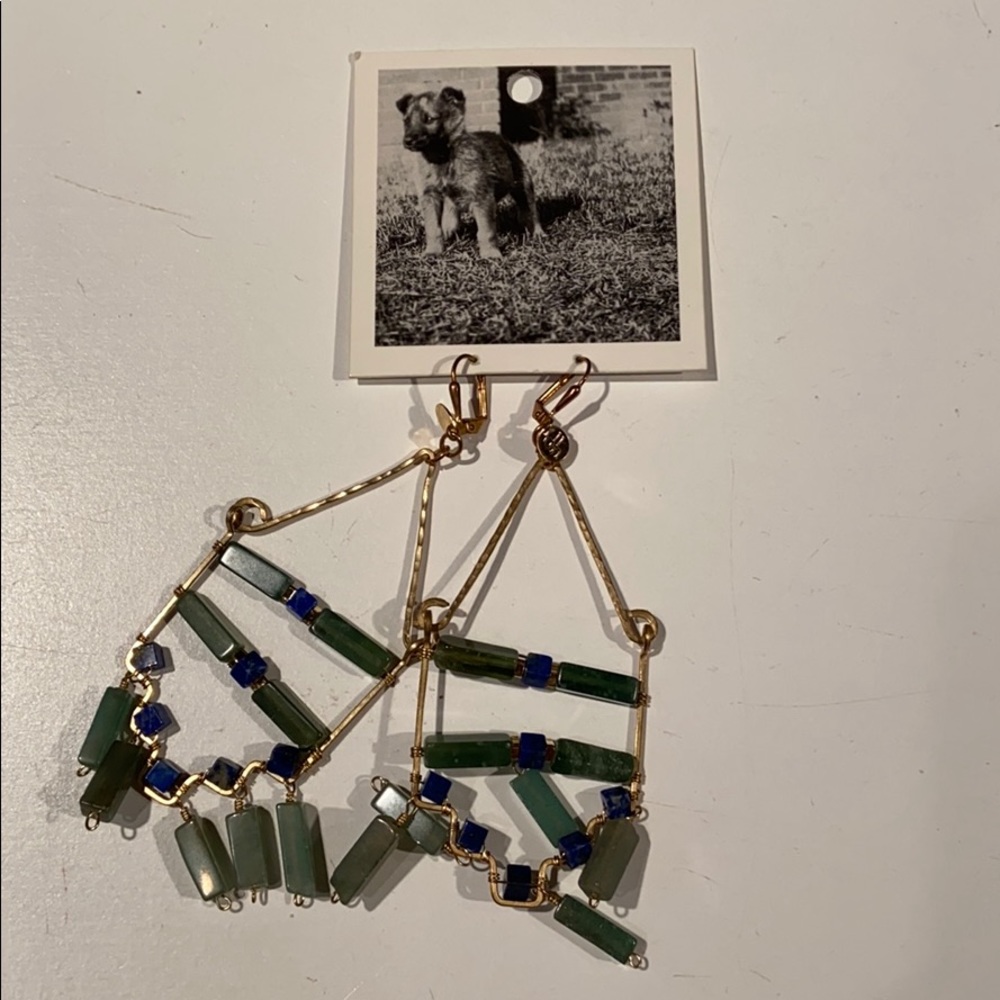 Anthropologie Gold and Green Statement Earrings